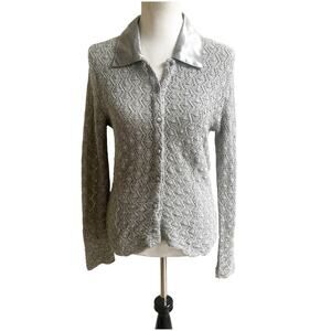 The Limited Y2K Long Sleeve Crochet Knit Cardigan Metallic Silver Size Medium